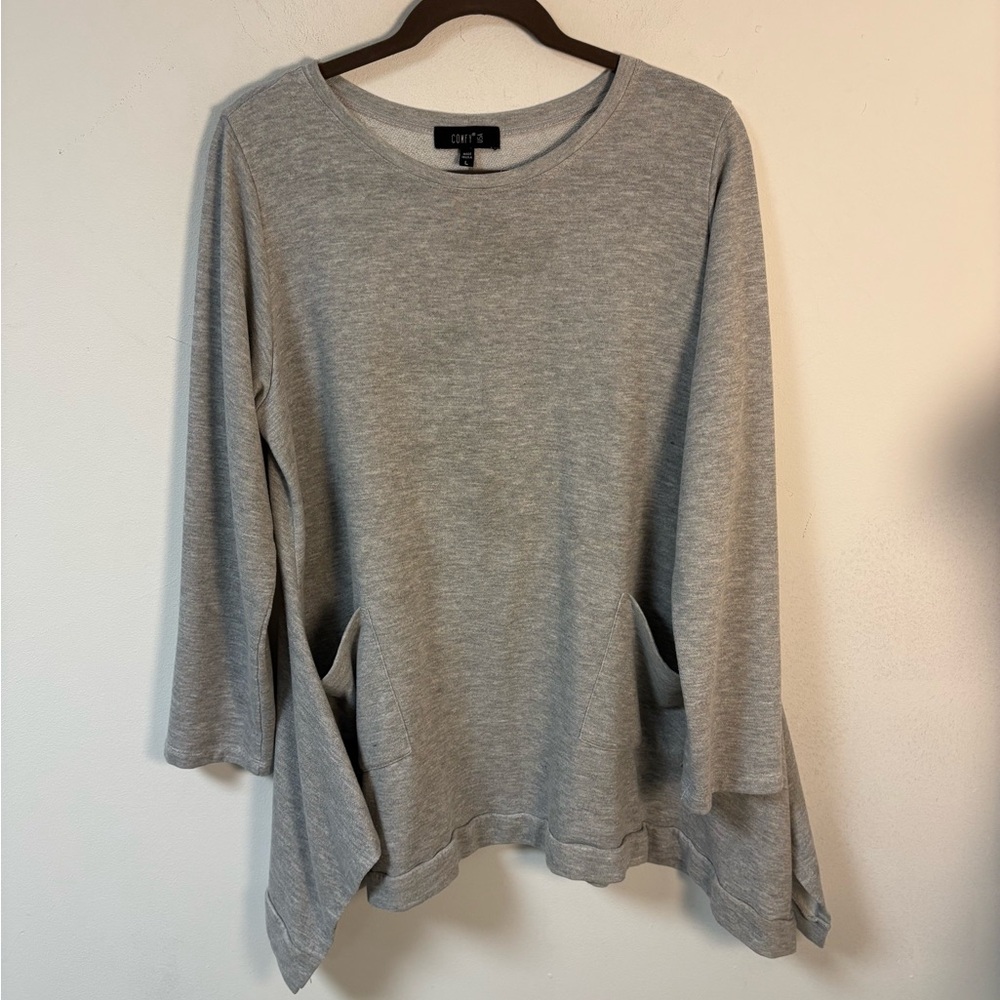 Comfy Cozy Gray Women's Long Sleeve Pocket Tunic Top Large